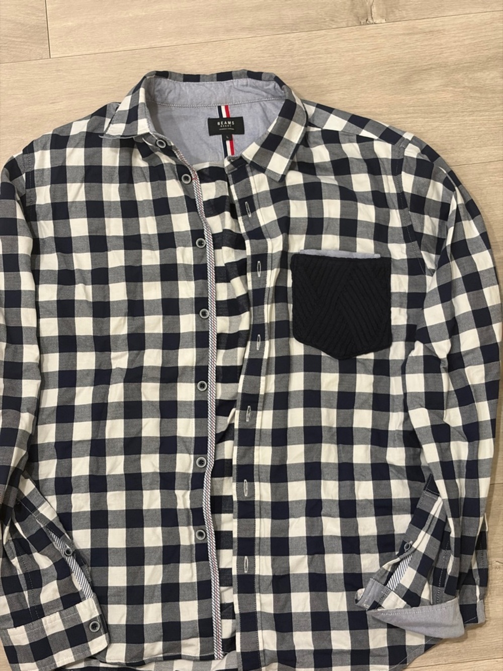 Beams Navy and White Check Casual Button-Down Shirt